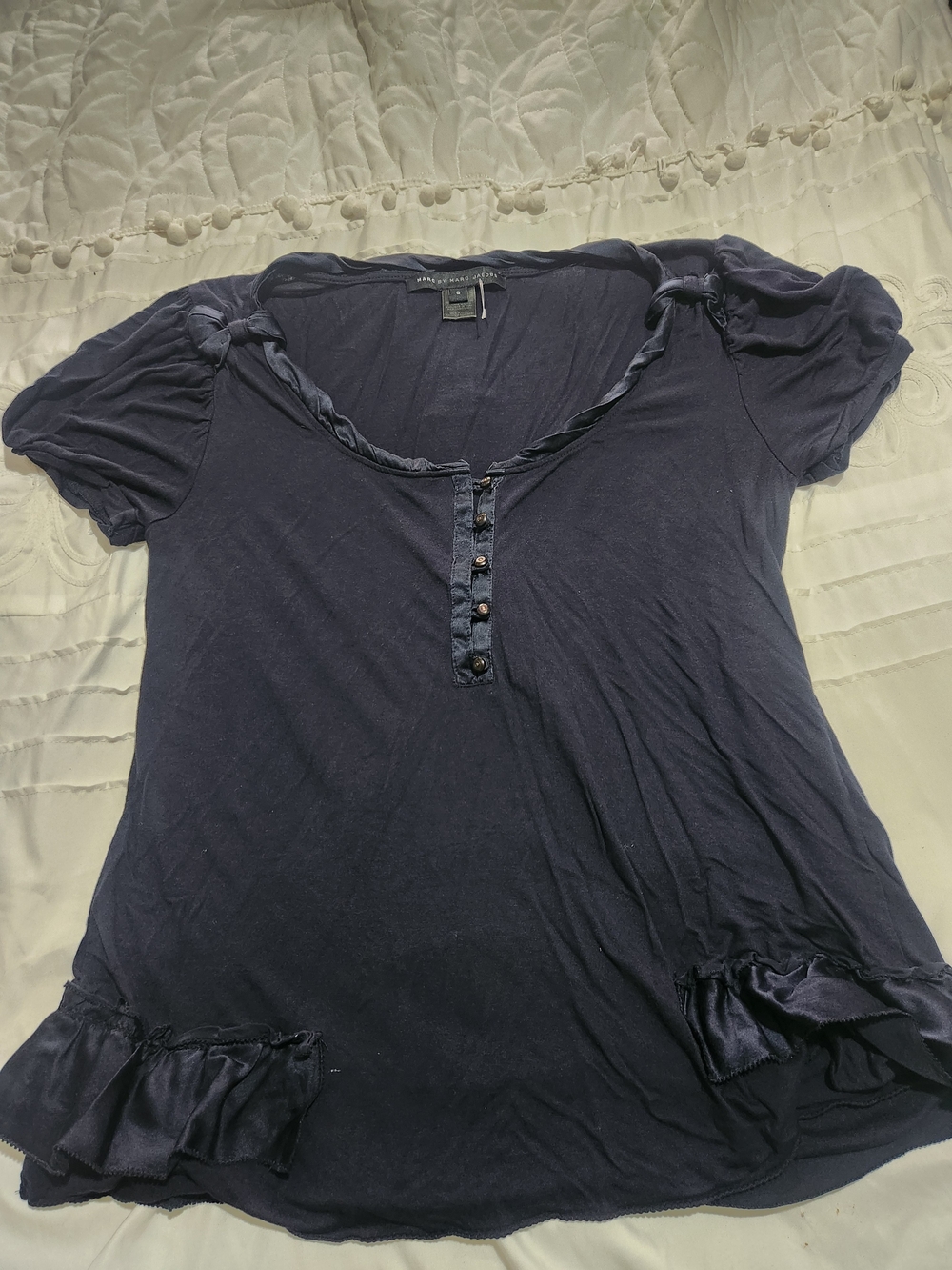 Marc By Marc Jacobs Vintage Navy Ruffle Sleeve Henley Top